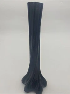 Vintage Ebony Twist Pulled Art Glass Vase Retro 8” Tall MCM Elephant Foot - Picture 1 of 10