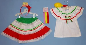 Mexican skirt blouse Girl 4-6-Cinco de Mayo costume dress-Headband/flower-Maraca - Picture 1 of 9