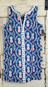 Crown & Ivy Blue Tropical Pineapple Floral Sleeveless Sheath Dress Lace Trim 16 - Picture 1 of 6