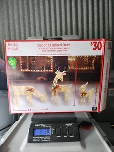 3 Lighted Christmas Deer Old East Main, Co. Vintage Winter Holiday Style - Picture 1 of 7