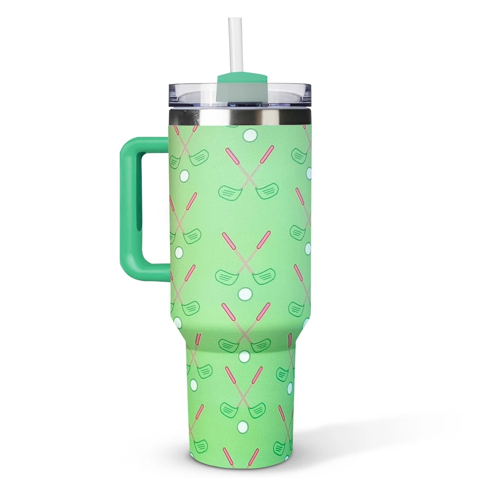 40oz Stainless Steel Tumbler With Handle & Straw Insulated Travel Mug Coffee Cup - Image 1 of 4