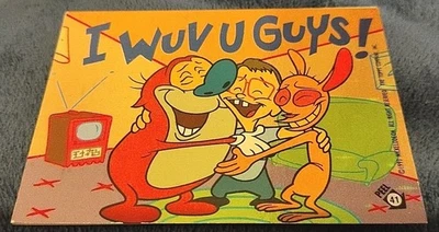 I WUV YOU GUYS💗😝 1993  The Ren & Stimpy Show Prismatic Sticker#41 MINT 1 Owner - Image 1 of 3