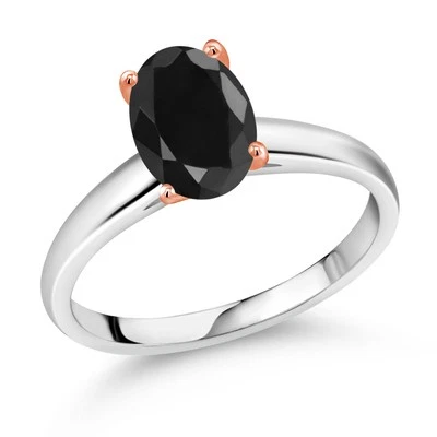 Anillo de compromiso solitario de oro blanco y rosa de 10 quilates con zafiro negro de 2,50 quilates para Foto 1 de 4