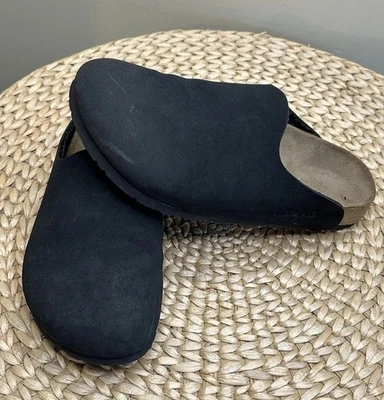 Birkenstock Birki Amsterdam Clogs Womens Size 39/8 Black Nubuck Footbed Slide - Image 1 of 4