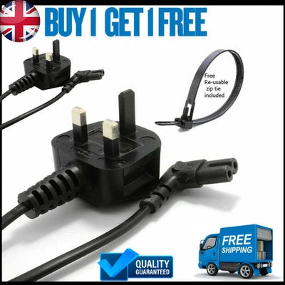 1M KETTLE TRIMMER POWER CORD UK 3 PIN PLUG TO RIGHT ANGLE FIGURE 8 C7 LEAD CABLE - Image 1 of 4