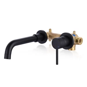 Wall Mount Bathroom Faucet Matte Black, Single Handle Bathroom Sink Faucet Wa... - Bild 1 von 7