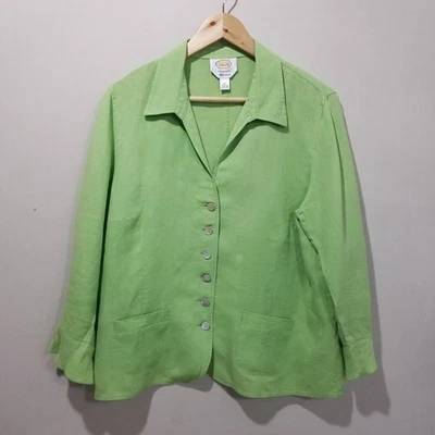 Talbots Jacket Womens 16 Green Irish Linen Button Front Patch Pockets Shacket - Image 1 of 4