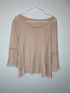 Style & Co Top Sz Large L Cotton Lace Scoop Neck Bell Sleeve Peach Blouse - Picture 1 of 11