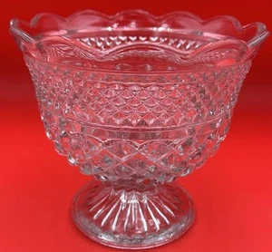 Anchor Hocking Wexford Cut Crystal Glass Footed Pedestal Bowl Diamond 1950s VTG - Picture 1 of 21