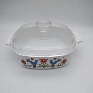 Cazuela vintage Corning Ware A-2-B 2 cuartos Country Festival pájaros azules con tapa Pyrex - Imagen 1 de 10