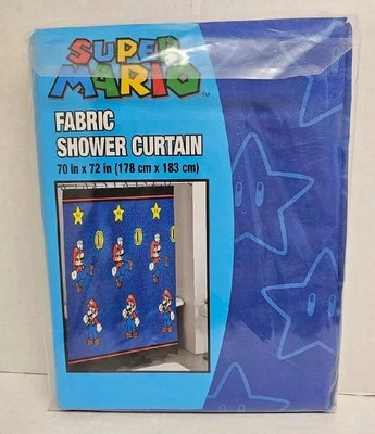 2013 Nintendo Super Mario Fabric Shower Curtain 70" X 72" Mario Coins Stars - Image 1 of 2