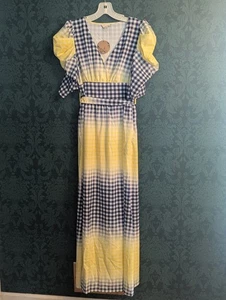 Long Sundress Yellow Navy And White Large - Picture 1 of 11