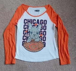 NFL Chicago Bears T-Shirt Size 12/14 Orange White Long Sleeve Junior Tee Bulldog - Picture 1 of 5
