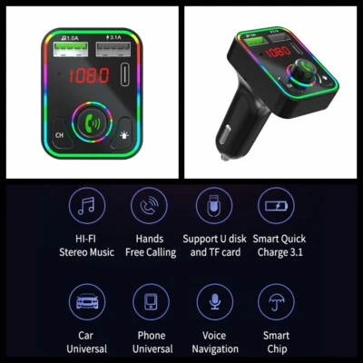 Car FM Transmitter 3*USB Charger Adapter Wireless 5.0 Radio MP3 Player Handsfree - Image 1 of 4