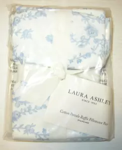 Laura Ashley Victoria Baumwolle Perkal Standard Rüschen Kissenbezug Set Floral Blau - Bild 1 von 7