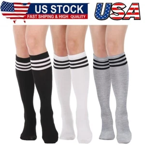 3Pairs Casual Tube Socks Cotton Knee High Socks for Women Solid Knit Knee Gifts - Picture 1 of 10