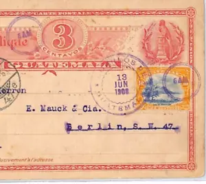 GUATEMALA Quetzal BIRDS Postal Stationery 3c Card 1908 Germany {samwells}PH304 - Picture 1 of 12