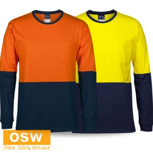 HI VIS Long Sleeves Crew Neck Cotton Crew Neck T-Shirt Straight Hem 6HVTN - Picture 1 of 10