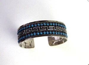Vintage Silver & Turquoise Cuff Bangle Bracelet Stamped Silver 1000 Excellent - Picture 1 of 10