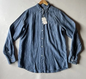 Country Road French Linen Shirt Men Large Button Up Blue Polka Dot New - Picture 1 of 10