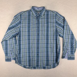 Tommy Bahama Shirt Mens Medium Blue Teal Green Plaid Dress Button Up - Picture 1 of 12