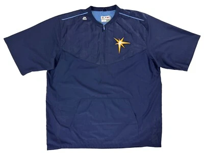 Majestic Tampa Bay Rays Warm Up Jacket men Size XL Blue Coaching 1/4 Zip Vented - Image 1 of 4