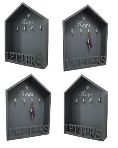 Letter Rack & Key Holder Silver Keys Hooks Letter Storage Wall Mounted Grey Gift