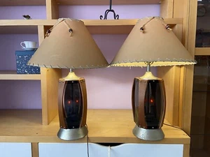 Pair of Walnut Smoked Lucite and Chrome MCM Lamps by Lawrin - Flickering Modern - Picture 1 of 8