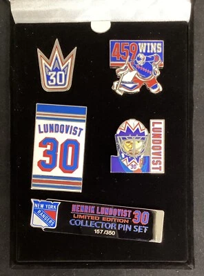 Henrik Lundqvist New York Rangers Jersey Retiro Noche Prendedor Set LE Agotado Foto 1 de 4