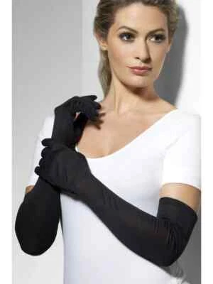 lange schwarz elegante Handschuhe sehr pompös Stretch Hochzeit Karneval Smiffys - Bild 1 von 2