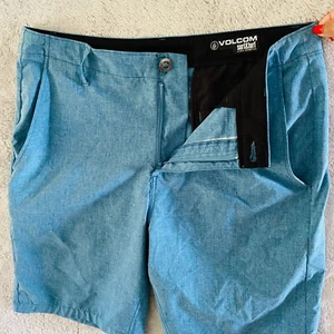 Volcom Men Activewear Shorts 34 Blue Surf & Turf Logo Zipper 10" Inseam - Picture 1 of 14