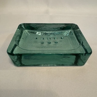 Jabonera de vidrio artístico reciclado Aqua Turquesa vidrio grueso pesado sólido Foto 1 de 4