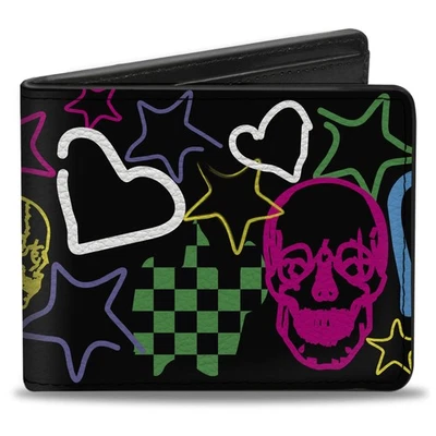 Bi-Fold Wallet Sketch Skull/Star/Heart/Checker Black/Multi Color - Image 1 of 4