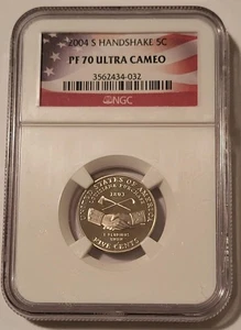 2004 S Jefferson Handshake/Peace Medal Nickel Proof PF70 UC NGC Flag Label - Picture 1 of 2