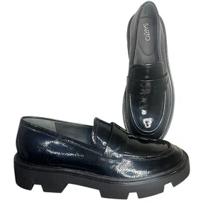 NWOT FRANCO SARTO Ream Lug Sole Black Patent Leather Loafers Women's Size 9.5 - Picture 1 of 8