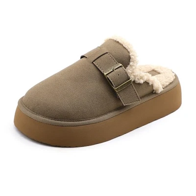 Lurnyet Cozy Sherpa Lined Suede Clog with Buckle 2 Inch Platform sole - Image 1 of 3