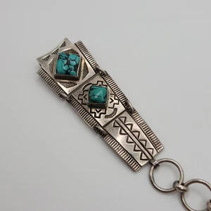 Rudy Willie Ladies Sterling Silver 13mm Watch Bracelet w/ Turquoise Accent - Picture 1 of 10