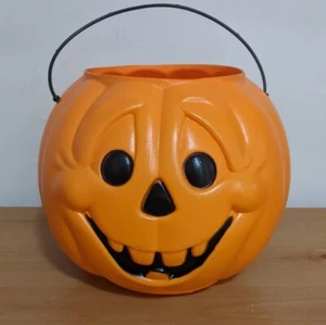 General Foam Plastics Orange Pumpkin Pail Bucket Blow mold USA Halloween VINTAGE - Picture 1 of 6