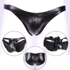 Herren Sexy PU Leder Boxershorts Low Waist Glänzend Bikini Tanga Unterhose Sissy - Bild 1 von 17