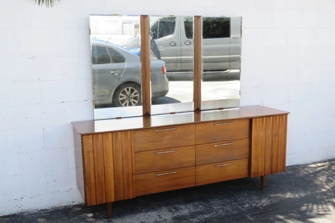 Mid Century Modern Long Dresser Bathroom Vanity with Mirror 2966 Cover