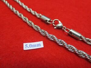 QUICK SHIP 18"-30" 5 MM STAINLESS STEEL ROPE CHAIN SILVER NECKLACE- USA SELLER