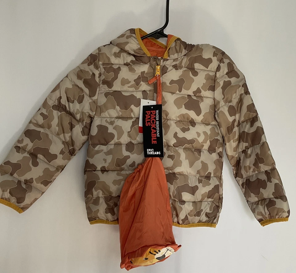 Epic Threads 夹克 Puffer 大衣 学步儿童 男孩 迷彩 棕色 尺寸 4 — 第 1/4 张图片