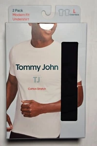 Tommy John Cotton Stretch Modern Fit Undershirt - Large - Black - 2-Pack - Picture 1 of 2