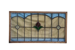 Antique Victorian Leaded Stained Glass Rose Window Panel Architectural Salvage - Picture 1 of 12