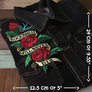 Rockabilly Never Die Biker Motorrad Bügelbild bestickt großer Rückenaufnäher XL - Bild 1 von 2