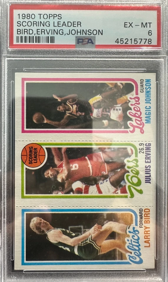 1980-81 Topps líder anotador Larry Bird J Erving Magic Johnson PSA EX-MT 6 RC Foto 1 de 1