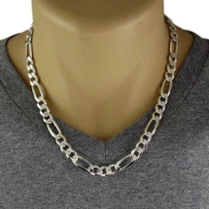 Men's 925 Sterling Silver Figaro Chain Necklace 250 Gauge 10 mm Made in Italy - Picture 1 of 4