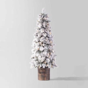 5' Pre-Lit Flocked Virginia Pine Potted Artificial Christmas Tree Clear Lights - - Picture 1 of 1