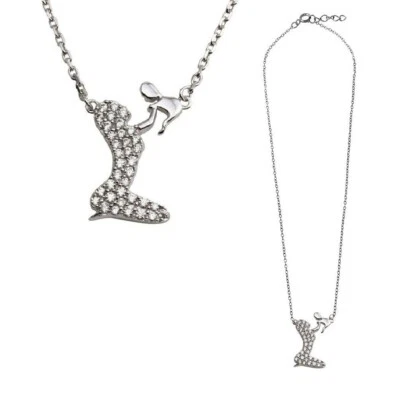 Collana Familiare In Argento Sterling Con Pietre CZ Con Ciondolo Mamma E Bambino - Immagine 1 di 4