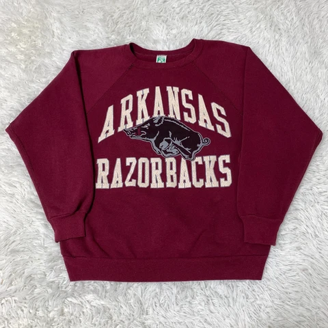 Vintage Arkansas Razorback Mens Large USA Maroon Football Boxy Sweatshirt Adult Cover